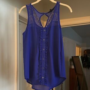 Mine Royal Blue Sleeveless Blouse with Lace Detail Size Small